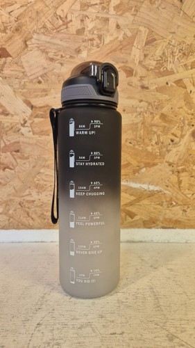 1L Water Bottle with Straw,Plastic Drinks Bottle with Time Markings black-white - Picture 3 of 9