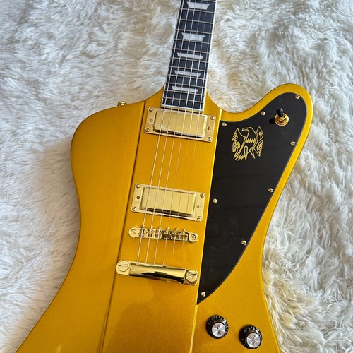 US Ship Firebird Gold Electric Guitar Inlaid Fretboard Black Pickguard IN STOCK - Picture 9 of 14