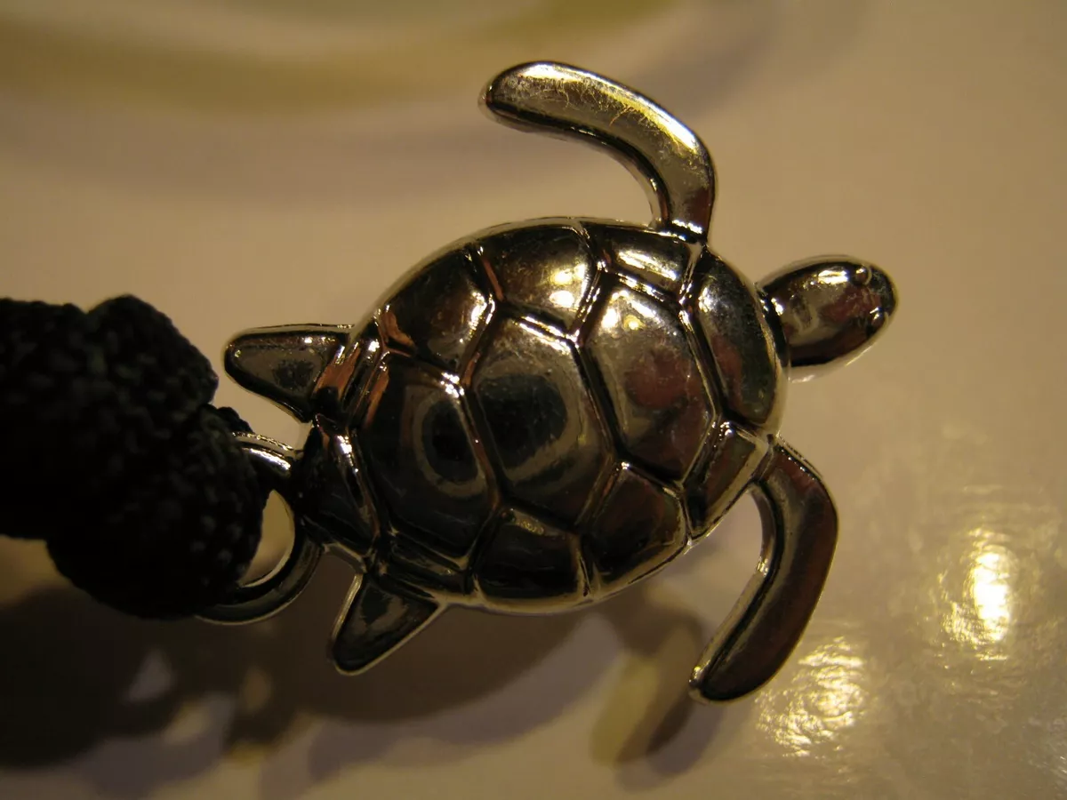 Black Rope Silver Sea Turtle Weathered Agate Bracelet New