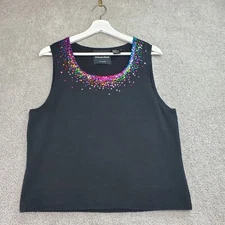 Michael Simon Tank Top Women's Large Black Tight Knit Sequin Capule Minimalist