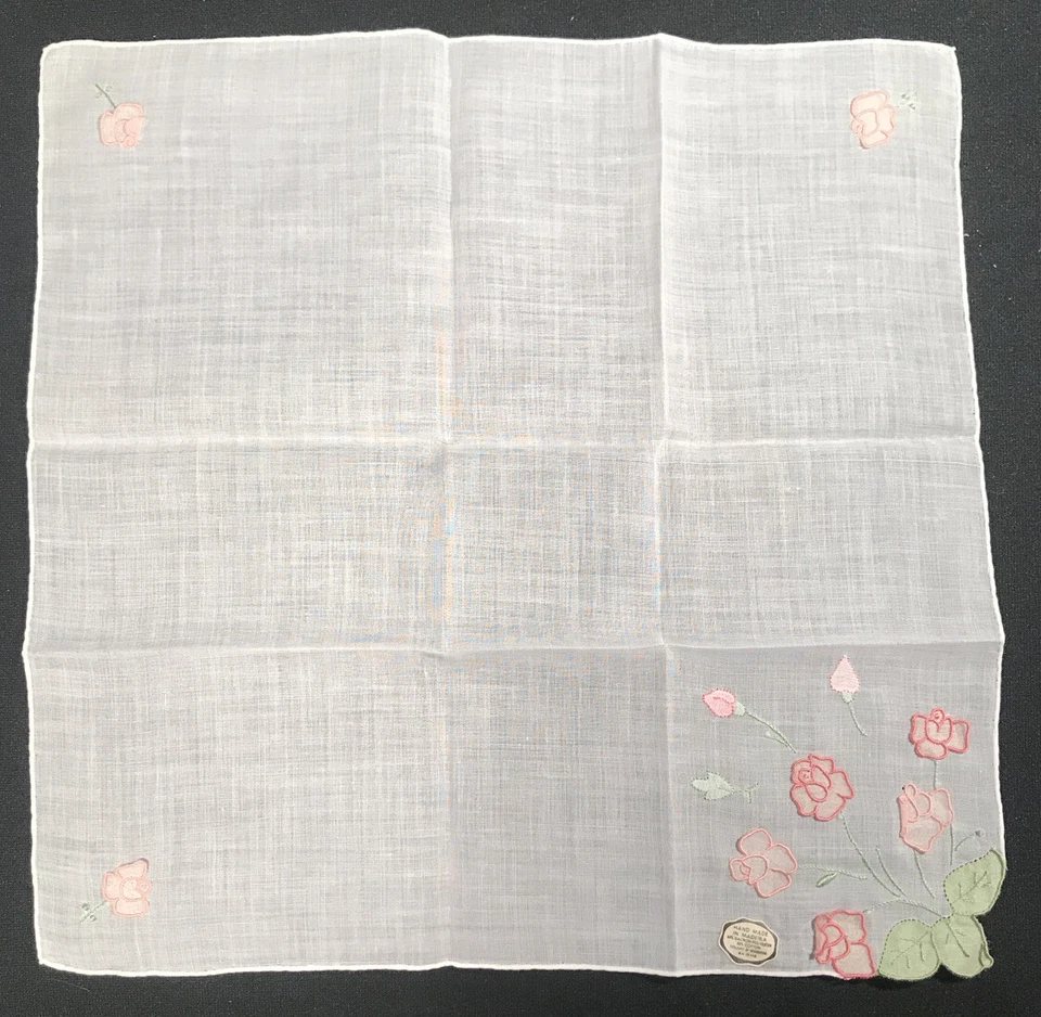 Винтажный розовый аппликация вышитый цветочный носовой платок Мадейра стикер - Изображение 4 из 4