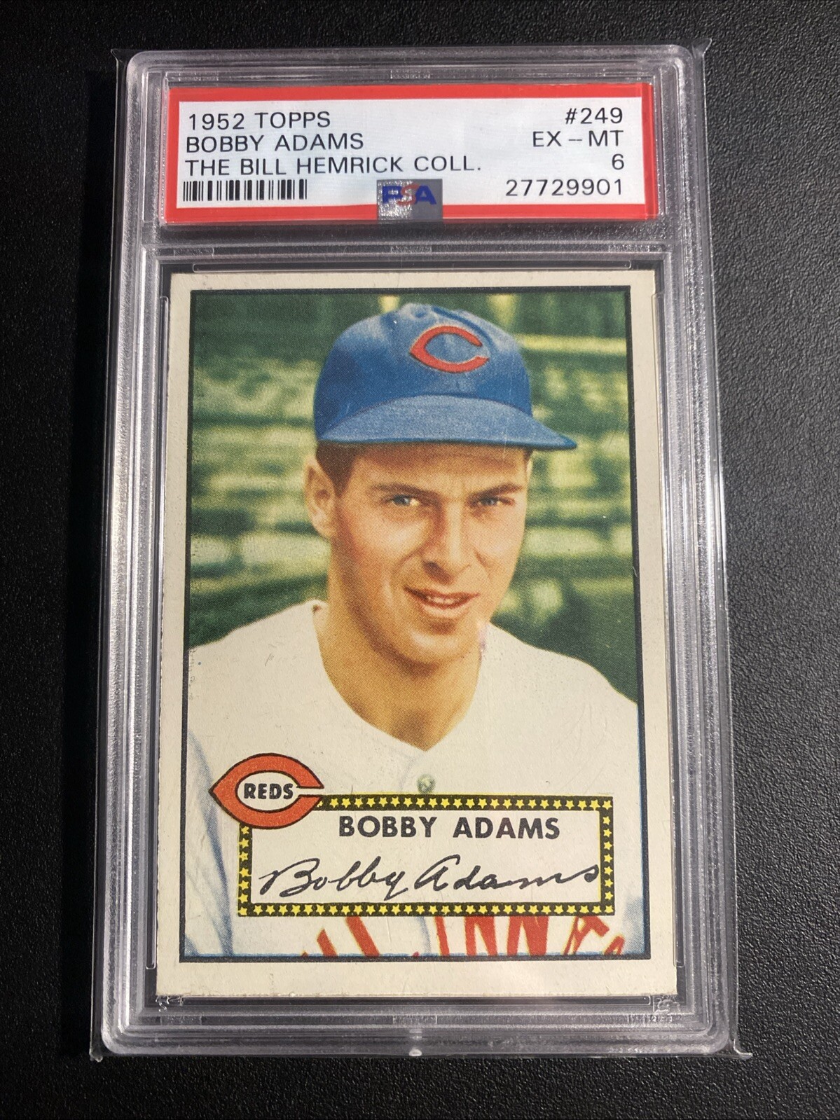 1952 Topps #249 Bobby Adams PSA EX-MT 6 Red Back