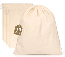 10PCS Cotton Storage Bags with Drawstrings, X-Large 14x17inch Multipurpose Ca...