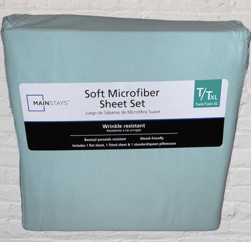 Mainstays Soft Wrinkle Resistant Microfiber Twin/TwinXl Mint Sheet Set & 2 Cases - Picture 6 of 7