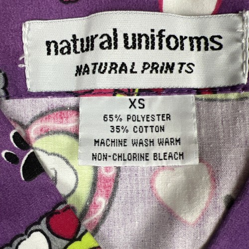 Womens Scrub Top Size XS Valentines Day Purple Hearts Puppy Love Pockets - Picture 3 of 7