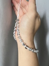 Silver Wrist strap, Bling Cube Glass Crystal Beaded Phone Wrist Strap, lanyard