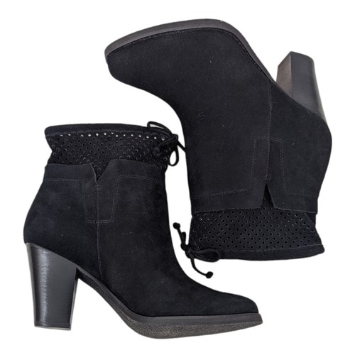 Botas al tobillo vintage Crown Clifton cuero gamuza para mujer 9,5 negro tacón - Imagen 3 de 12