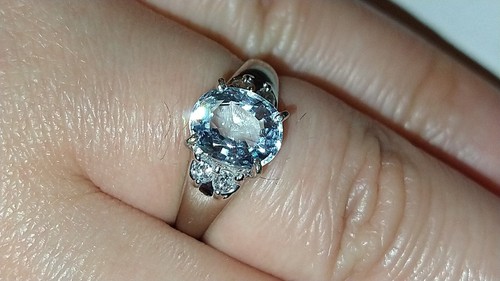 Solid platinum 1.28 carat natural aquamarine diamond ring 3.48 grams - sz 5.25 - Picture 13 of 20