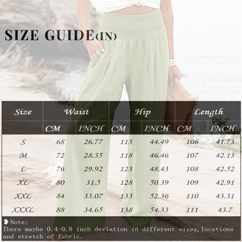 Summer Wide Leg Pants Women Loose Palazzo Pants Pocket Elastic Waist Pants* - Picture 42 of 60