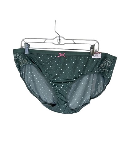 Cacique Intimates Panty 22 Green Polka Dot Floral Lace Everyday Neutral Sexy 80s