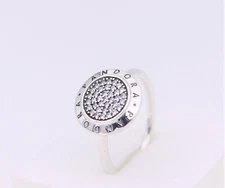 Size 6/52 Authentic PANDORA Signature Logo Pave Silver Ring #190912CZ w/ BOX
