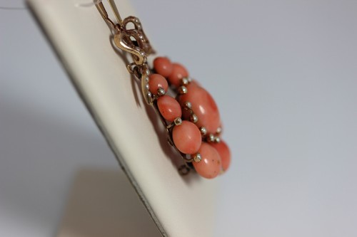 Atemberaubend! Jugendstil 14K Rotgold Koralle mit Saatperlen Anhänger 1,75" - 7740 - Bild 2 von 5