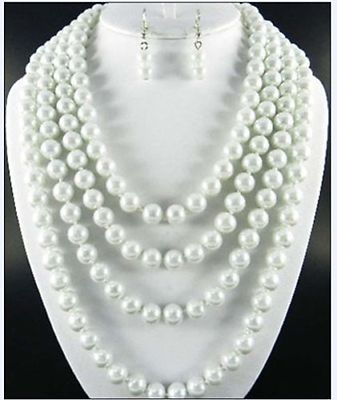 NEW FASHION 8MM WHITE SHELL PEARL NECKLACE 90‘’ Earring PN375 NEW FASHION 8MM WHITE SHELL PEARL NECKLACE 90‘’ Earring PN375