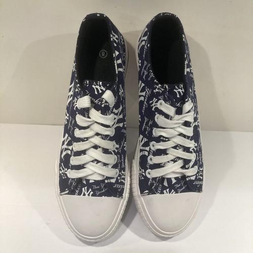 New York Yankees Logo Lace Up Low Top Sneakers Shoes Women Sz 8 ~  Blue & White - Picture 7 of 15