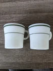 PYREX RESTAURANT WARE DUAL GREEN STRIPE COFFEE MUGS  x 2 VGUC FREE USA SHIP