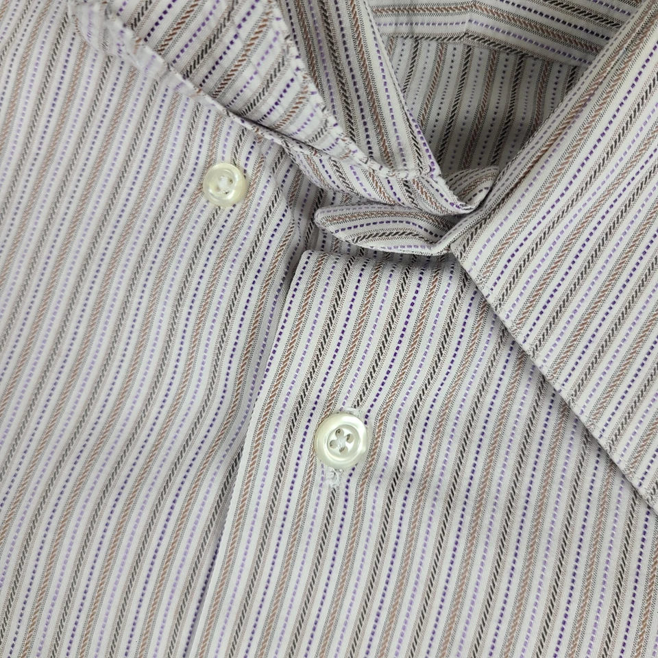 IKE Behar NYC Shirt Mens 16.5 36 Brown Black Purple Striped Dress Button Up USA - Image 4 of 4