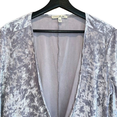 Express x One Eleven Crushed Velvet Cardigan Womens XL Lavender Tie Front - Picture 2 of 10