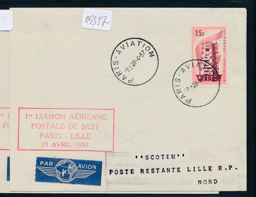 09337) Frankreich, AF Postale de Nuit  Paris - Lille 29.4.57, EF 15F CEPT