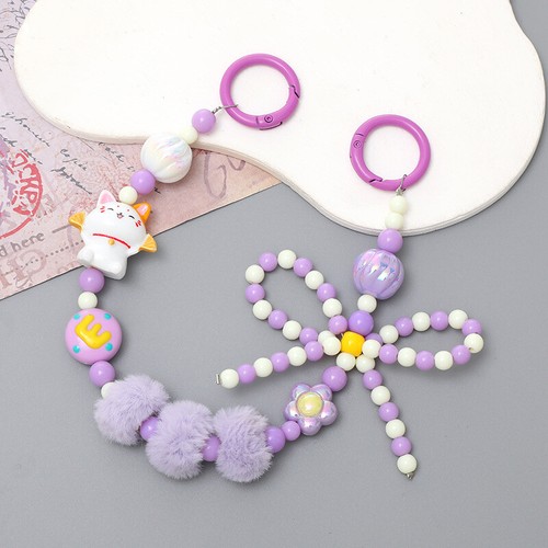 Bow Lucky Cat Beaded Mobile Phone Chain Anti-Lost Phone Lanyard Pendant Keychain - 第 9/17 張圖片
