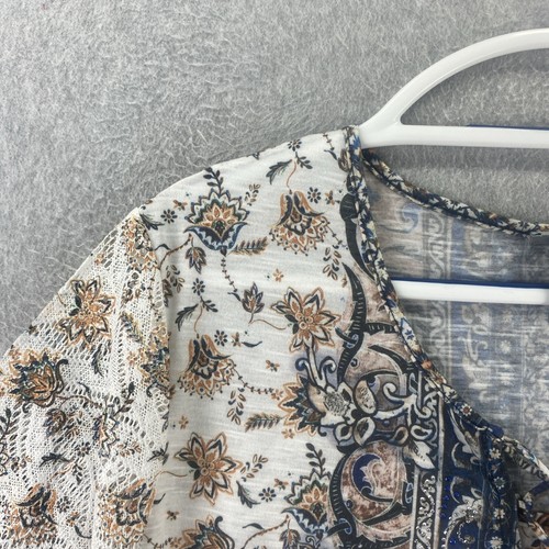 Blusa Catherines 2X Beige Azul Cachemira Boho Campesina Top Manga 3/4 Cuello Atado - Imagen 4 de 9