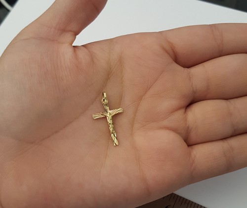 Real 14k Yellow Rose Gold Crucifix Jesus Cross Pendant 20 Inch Valentino Chain - Picture 7 of 12