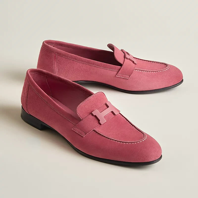 Hermes Paris Loafer in suede rose Aphrodite size 38 Worn Once
