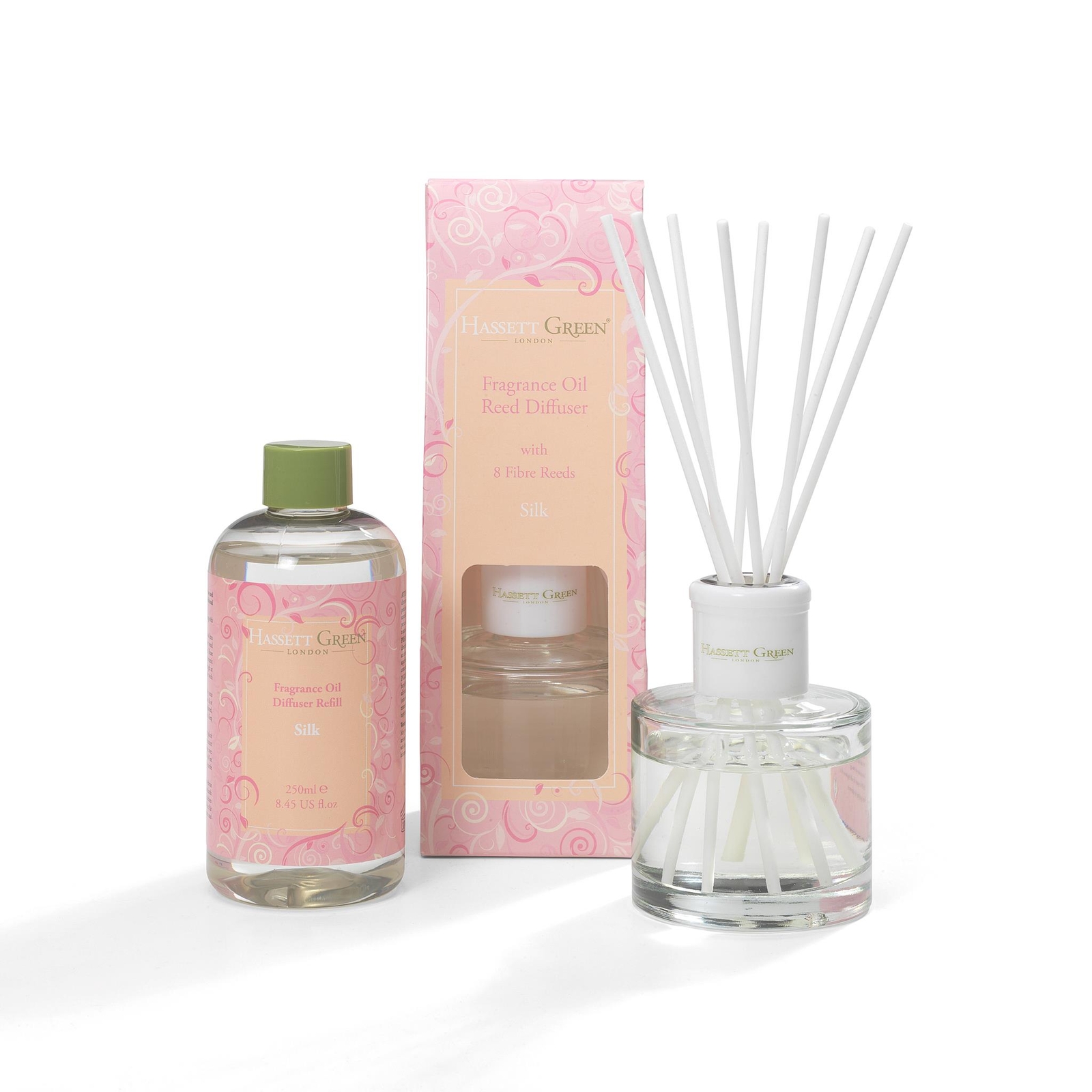 Hassett Green Silk - Reed Diffuser and Refill Combination Set