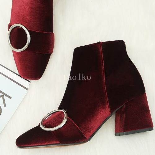 Women's Square Toe Ankle Boots 6.5cm Ckunky Block Heel Shoes Zipper Buckle 47 48 - Imagen 9 de 15