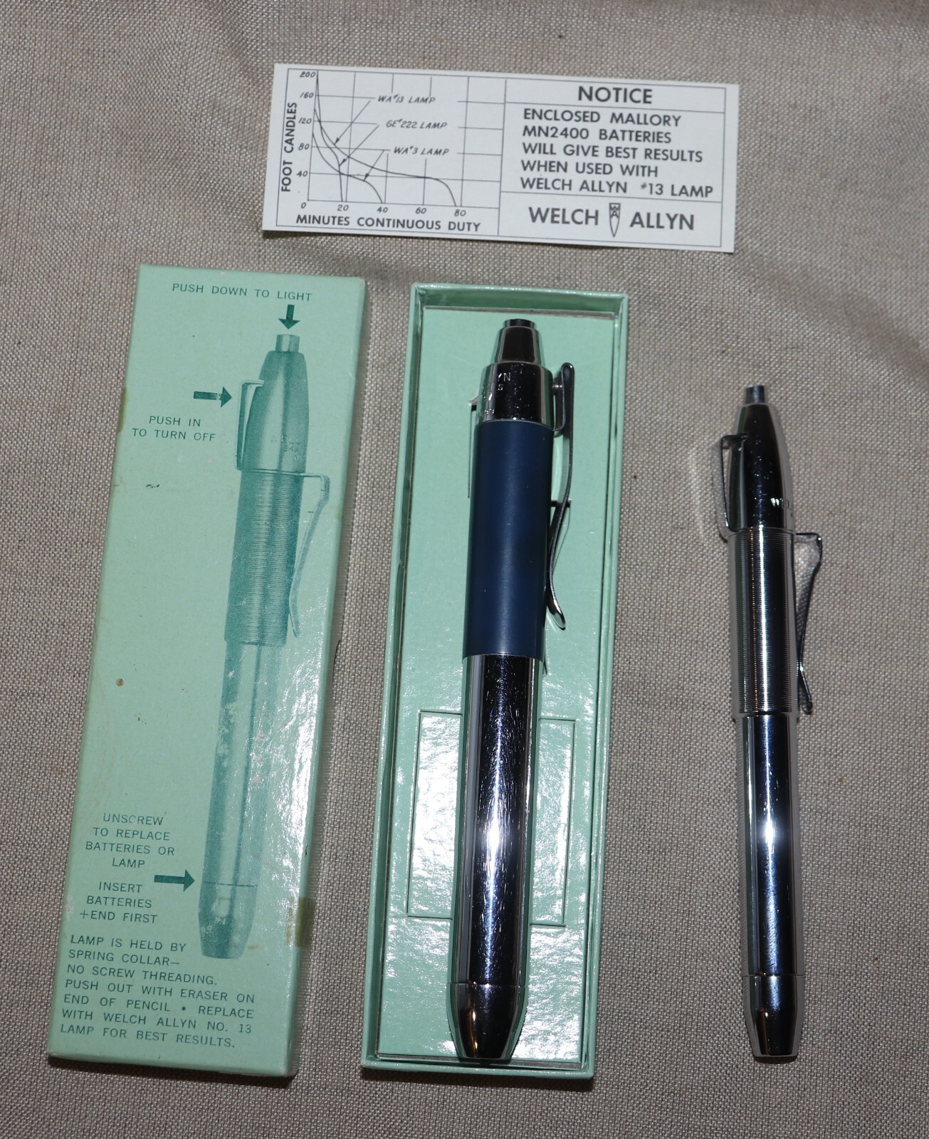 Two (2) Vintage Welch Allyn 760 & 777 Pocket Pen Lights eBay