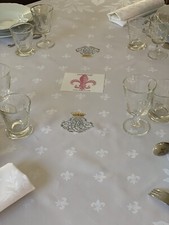 Antik’Etoffe, tablecloth fleurs de lys monogram under crown, unique gift, 105x110