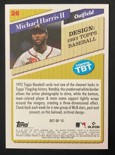 2023 Topps TBT Throwback Thursday Michael Harris II Rookie RC #25 Atlanta Braves - Imagen 2 de 2