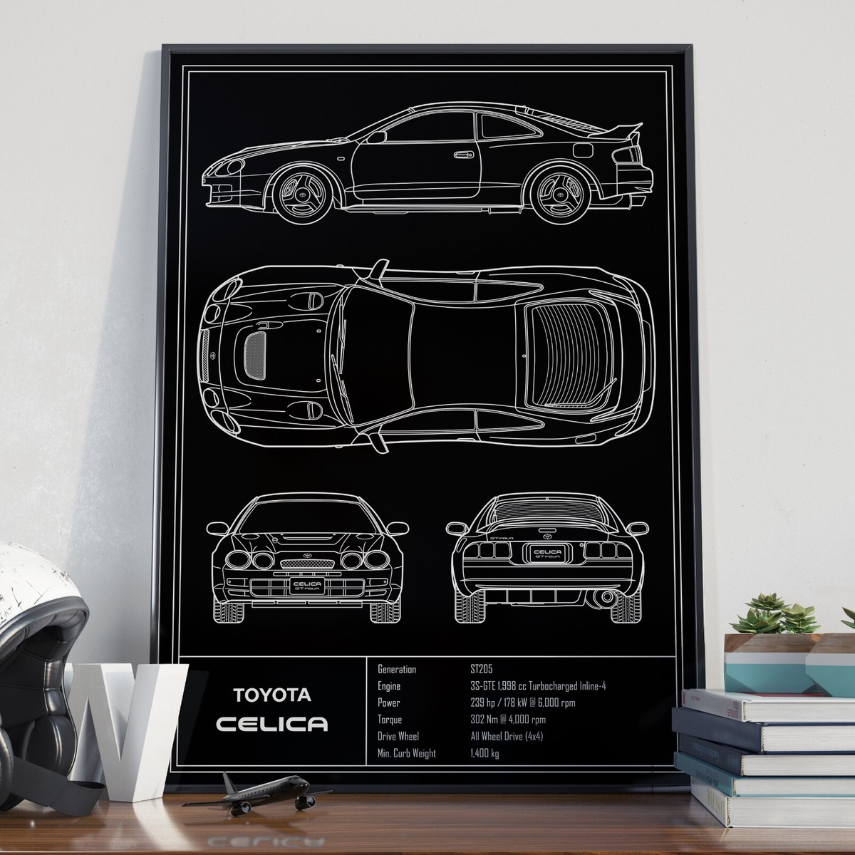 Toyota Celica ST205 GT-FOUR Blueprint Poster | eBay
