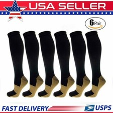 Compression Socks 20-30mm Hg Knee High Copper Mens / Womens S-XXL USA 6 Pairs 