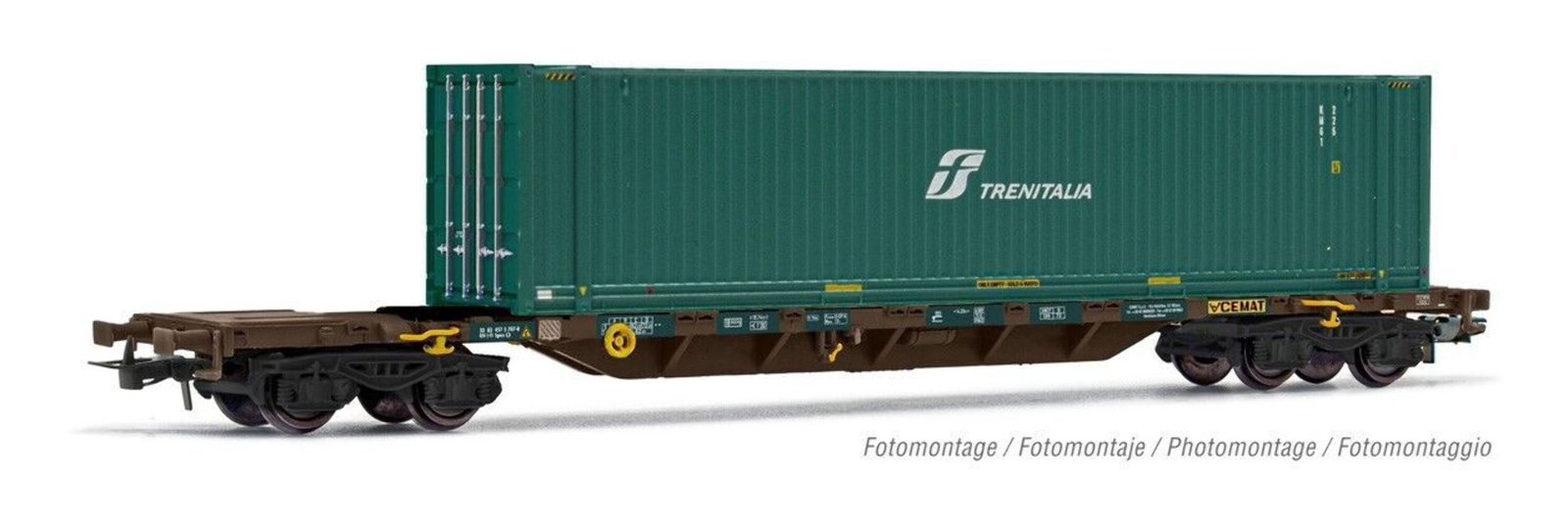 Rivarossi HR6576 HO Gauge FS Cemat Sgnss 4 Axle Wagon w/Trenitalia Container Loa