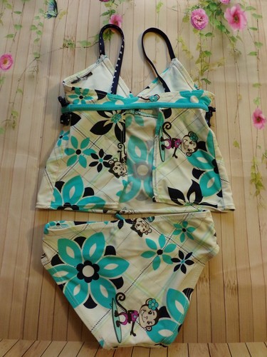 Girl's Monkey Blue Flowers 2 Piece Tankini Set Size XS 4/5 Swimsuit - Picture 7 of 7