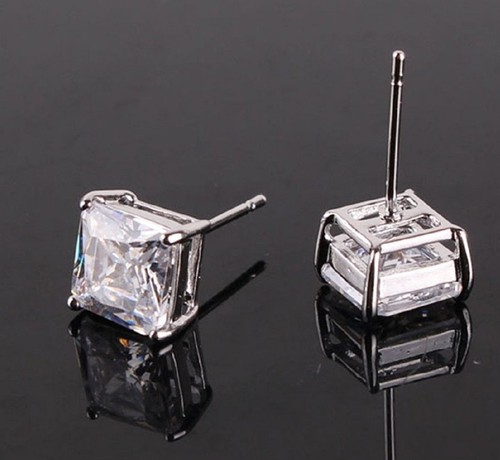 White gold finish Princess cut created diamond stud earrings 5mm - Picture 9 of 9