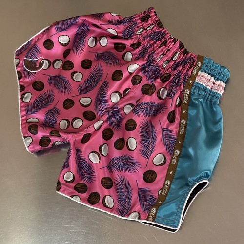 Muay Thai Addict Shorts Size S Coconut Palm Star Pink Blue Kickboxing Retro Fit - Picture 6 of 24