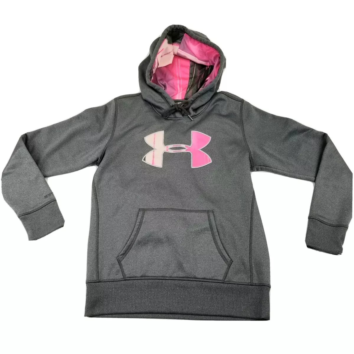 Under Armour Storm Women's Gray Pink Pullover Hoodie Fleece Lined Style  1260127