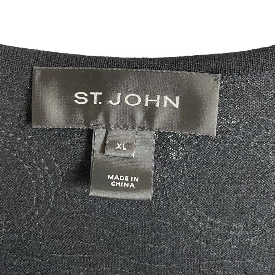 St John  Sequin Open Front Cardigan Black Silver Circular Pattern Size XL - Image 2 of 4