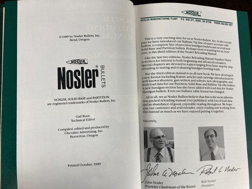 Nosler Reloading Manual Number Three Hardcover Book Printed In 1989 - Picture 8 of 9