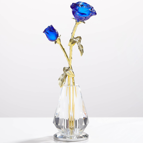 Statuine Fiori Rosa Cristallo Decorazione Casa, Fiori in Vetro Blu con Steli, Collec - Foto 7 di 12