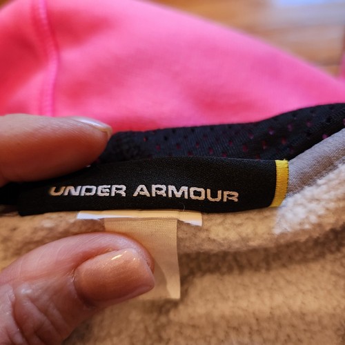 Under Armour Storm Girls Hoodie Pink Grey Pullover Pocket Thumb Holes Dance Cozy - Picture 7 of 11
