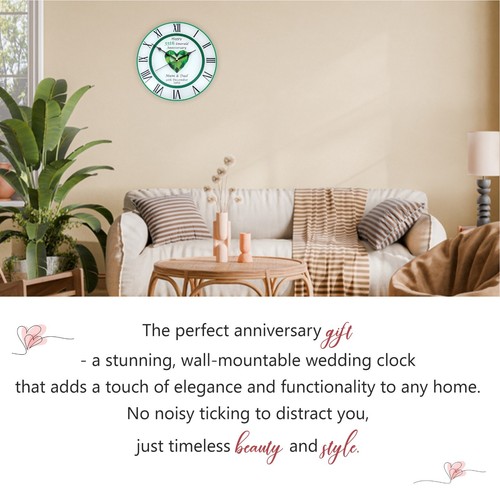 Unique Personalised 55th Emerald Wedding Anniversary Clock - 30cm Wall Mountable - Picture 5 of 8