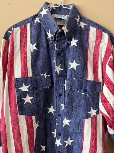 Vtg Latigo Shirt Mens XL Red/white/Blue Long Sleeve Button Down Stars Stripes - Picture 3 of 7