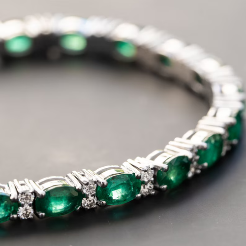 Women's Wedding Bracelet 14k White Gold Certified Lab Grown Emerald & Diamond - Picture 6 of 15