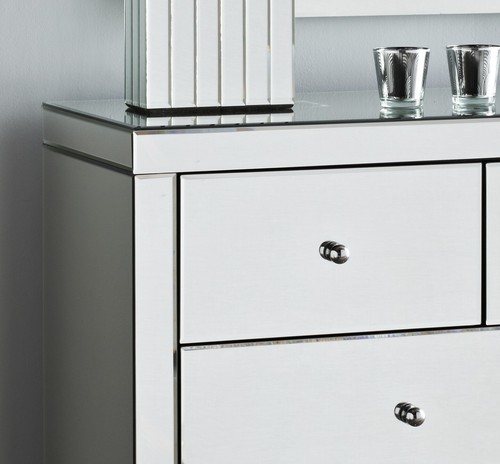 NICHES Mirror Glass Chest of Drawers 7 Storage Cabinet Sideboard Low Boy Storage - Picture 3 of 4