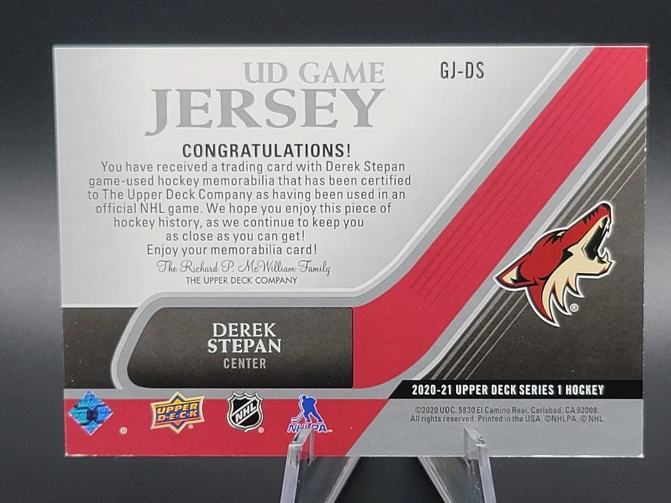 2020-21 Upper Deck UD Game Jersey Derek Stepan #GJ-DS - Image 2 of 2