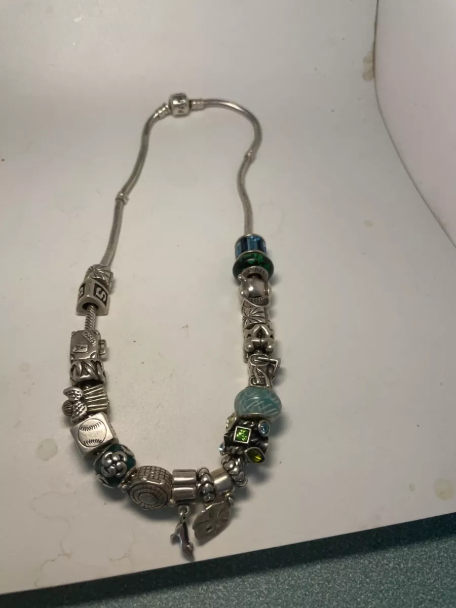 Great Pandora necklace with 21 charms sterling silver L k eBay