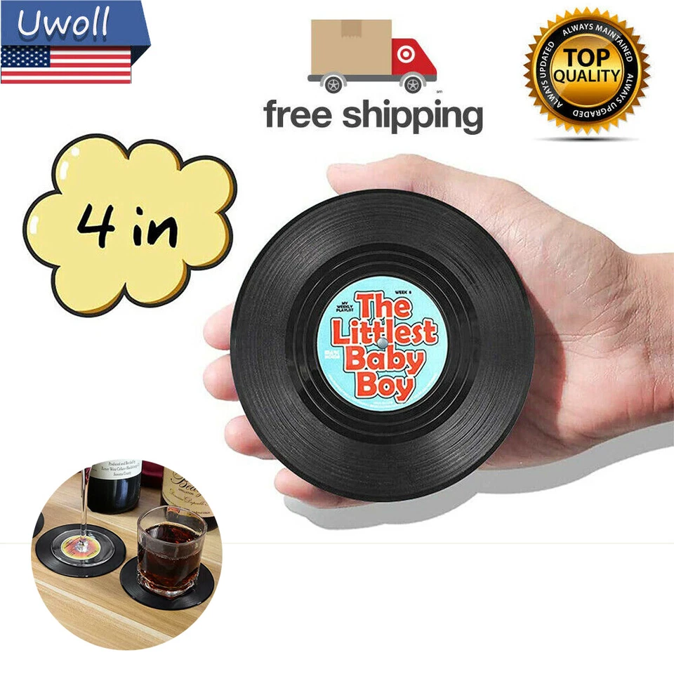 Posavasos para discos de vinilo para bebidas posavasos retro con soporte para mesa de madera Foto 2 de 4