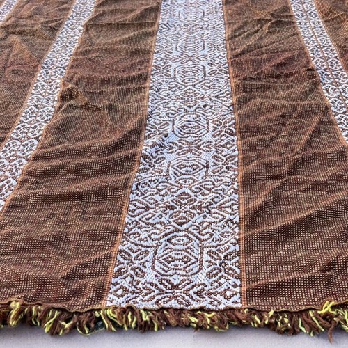 Vtg 70s Wool Blanket Bedspread 70” x 100” Twin Cover Brown Fringe Round Corners - Picture 3 of 12